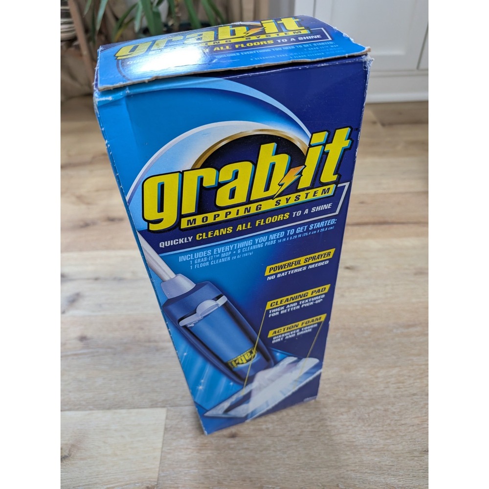 Grab It Go Mop Floor Cleaner‎ System New In Box Mop 6 Cleaning Pads 20 oz